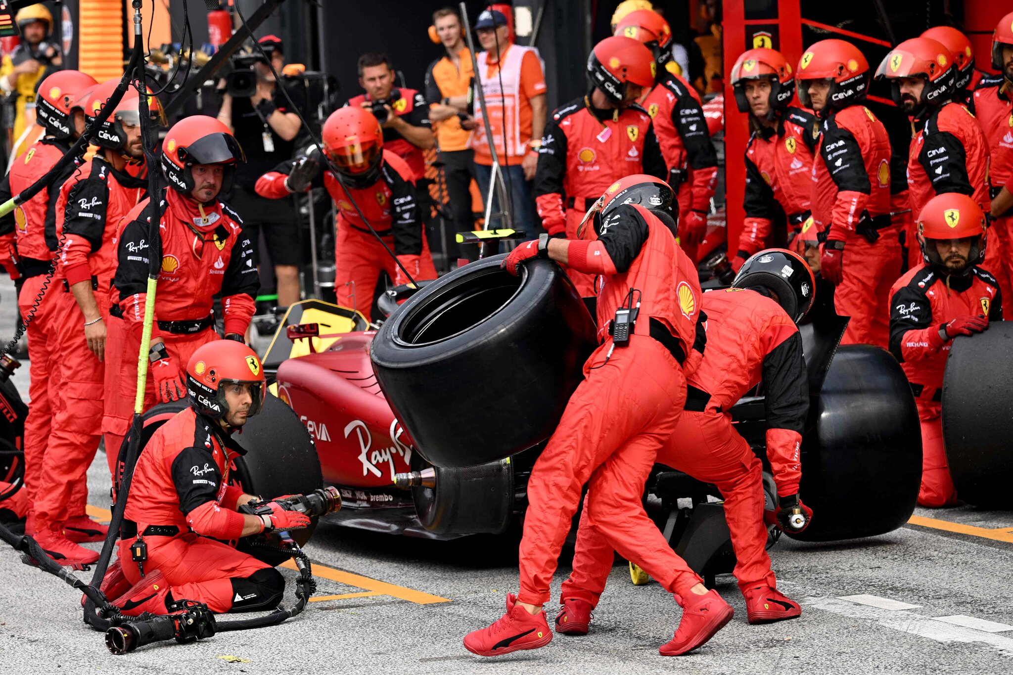 High-speed pit stop in action