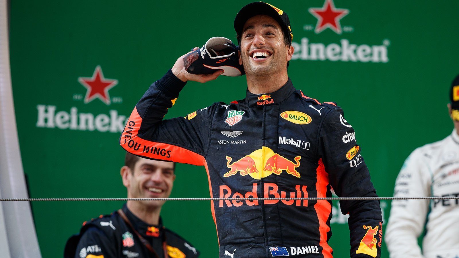 Podium celebrations at a Grand Prix